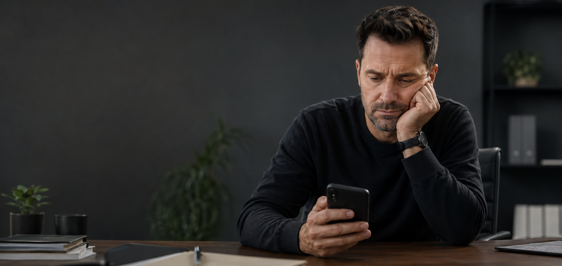 Pessoa olhando para o celular e percebendo que uma mensagem ficou sem resposta